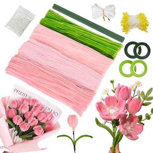 Pfeifenreiniger Blumen Set, 400 Stück Rosa Pfeifenputzer Zum Basteln mit 20 Grünem Blumendraht, 4 Blumenbändern, Schere, Geschenkpapier, Flexiblem DIY Tulpenstrauß Bastelset für Kinder und Erwachsene Pfeifenreiniger Blumen Set, 400 Stück Rosa Pfeifenputzer Zum Basteln mit 20 Grünem Blumendraht, 4 Blumenbändern, Schere, Geschenkpapier, Flexiblem DIY Tulpenstrauß Bastelset für Kinder und Erwachsene von TOYTOPIE