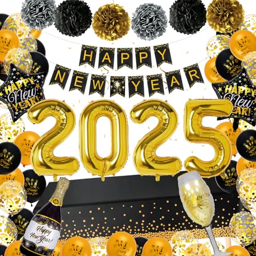 TOYTOPIE New Year Deko 2025, 49 Stück Schwarzes GoldParty Deko, Neujahr Party Silvesterdeko Folienballon für Familienfeiern Frohes Neues Jahr Party, Neujahrsballons, Frohes Neues Banner TOYTOPIE New Year Deko 2025, 49 Stück Schwarzes GoldParty Deko, Neujahr Party Silvesterdeko Folienballon für Familienfeiern Frohes Neues Jahr Party, Neujahrsballons, Frohes Neues Banner von TOYTOPIE