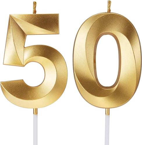 Geburtstagskerzen, Zahlenkerzen, Alter und Jahr, für Kuchen, Happy Birthday, 3D-Design, Hochzeitstag, Party, Tortenaufsatz, Dekorationen (Gold, 50) von TOYVENTURES