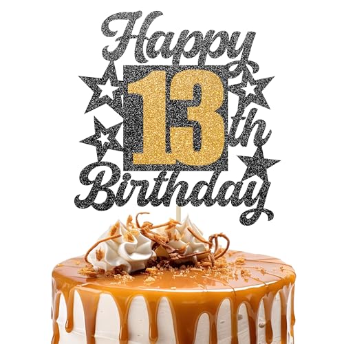 Happy 13th Birthday Cake Topper - Cheers to 13 Years Black Gold Glitter - 13 & Fabulous Cake Decoration - Kids Birthday Cake Topper for Girls or Boys - Party Supplies Happy 13th Birthday Cake Topper - Cheers to 13 Years Black Gold Glitter - 13 & Fabulous Cake Decoration - Kids Birthday Cake Topper for Girls or Boys - Party Supplies von TOYVENTURES