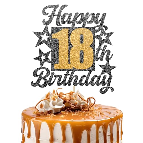 Happy 18th Birthday Cake Topper - Cheers to 18 Years Black Gold Glitter - 18 & Fabulous Cake Decoration - Kids Birthday Cake Topper for Girls or Boys - Party Supplies Happy 18th Birthday Cake Topper - Cheers to 18 Years Black Gold Glitter - 18 & Fabulous Cake Decoration - Kids Birthday Cake Topper for Girls or Boys - Party Supplies von TOYVENTURES