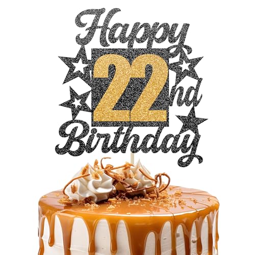 Happy 22nd Birthday Cake Topper - Cheers to 22 Years Black Gold Glitter - 22 & Fabulous Cake Decoration - Kids Birthday Cake Topper for Girls or Boys - Party Supplies Happy 22nd Birthday Cake Topper - Cheers to 22 Years Black Gold Glitter - 22 & Fabulous Cake Decoration - Kids Birthday Cake Topper for Girls or Boys - Party Supplies von TOYVENTURES