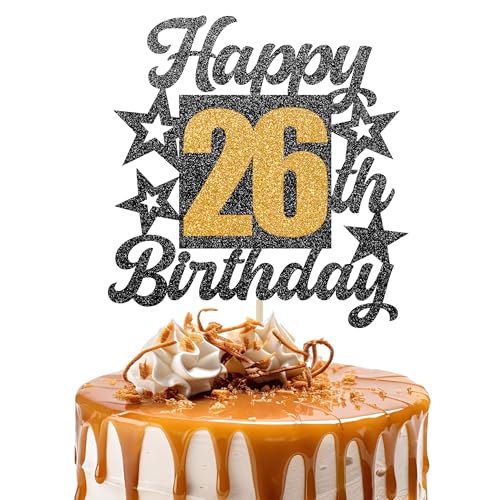 Happy 26th Birthday Cake Topper - Cheers to 26 Years Black Gold Glitter - 26 & Fabulous Cake Decoration - Kids Birthday Cake Topper for Girls or Boys - Party Supplies Happy 26th Birthday Cake Topper - Cheers to 26 Years Black Gold Glitter - 26 & Fabulous Cake Decoration - Kids Birthday Cake Topper for Girls or Boys - Party Supplies von TOYVENTURES