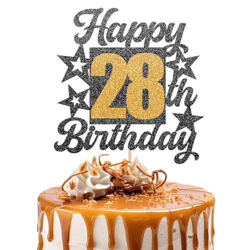 Happy 28th Birthday Cake Topper - Cheers to 28 Years Black Gold Glitter - 28 & Fabulous Cake Decoration - Kids Birthday Cake Topper for Girls or Boys - Party Supplies Happy 28th Birthday Cake Topper - Cheers to 28 Years Black Gold Glitter - 28 & Fabulous Cake Decoration - Kids Birthday Cake Topper for Girls or Boys - Party Supplies von TOYVENTURES