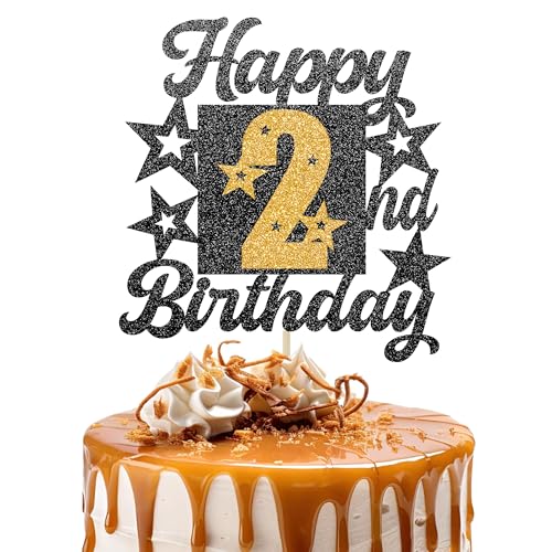 Happy 2nd Birthday Cake Topper - Cheers to 2 Years Black Gold Glitter - 2 & Fabulous Cake Decoration - Kids Birthday Cake Topper for Girls or Boys - Party Supplies Happy 2nd Birthday Cake Topper - Cheers to 2 Years Black Gold Glitter - 2 & Fabulous Cake Decoration - Kids Birthday Cake Topper for Girls or Boys - Party Supplies von TOYVENTURES