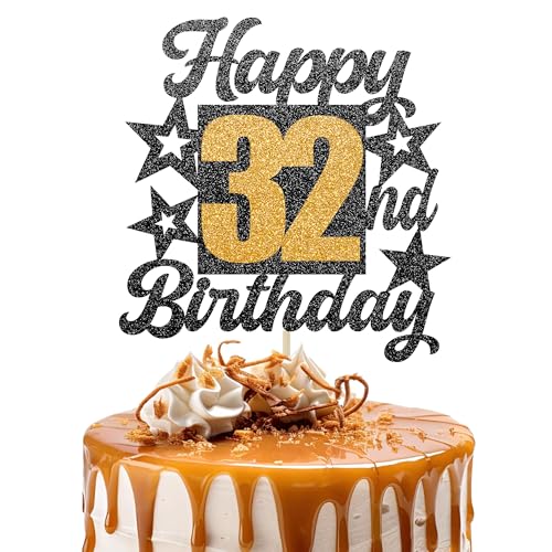 Happy 32nd Birthday Cake Topper - Cheers to 32 Years Black Gold Glitter - 32 & Fabulous Cake Decoration - Kids Birthday Cake Topper for Girls or Boys - Party Supplies Happy 32nd Birthday Cake Topper - Cheers to 32 Years Black Gold Glitter - 32 & Fabulous Cake Decoration - Kids Birthday Cake Topper for Girls or Boys - Party Supplies von TOYVENTURES