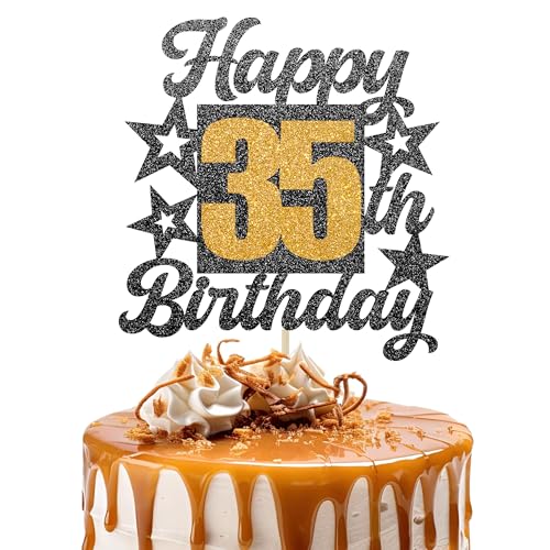 Happy 35th Birthday Cake Topper - Cheers to 35 Years Black Gold Glitter - 35 & Fabulous Cake Decoration - Kids Birthday Cake Topper for Girls or Boys - Party Supplies Happy 35th Birthday Cake Topper - Cheers to 35 Years Black Gold Glitter - 35 & Fabulous Cake Decoration - Kids Birthday Cake Topper for Girls or Boys - Party Supplies von TOYVENTURES