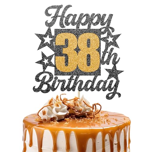 Happy 38th Birthday Cake Topper - Cheers to 38 Years Black Gold Glitter - 38 & Fabulous Cake Decoration - Kids Birthday Cake Topper for Girls or Boys - Party Supplies Happy 38th Birthday Cake Topper - Cheers to 38 Years Black Gold Glitter - 38 & Fabulous Cake Decoration - Kids Birthday Cake Topper for Girls or Boys - Party Supplies von TOYVENTURES