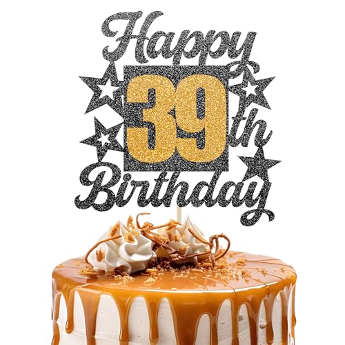 Happy 39th Birthday Cake Topper - Cheers to 39 Years Black Gold Glitter - 39 & Fabulous Cake Decoration - Kids Birthday Cake Topper for Girls or Boys - Party Supplies Happy 39th Birthday Cake Topper - Cheers to 39 Years Black Gold Glitter - 39 & Fabulous Cake Decoration - Kids Birthday Cake Topper for Girls or Boys - Party Supplies von TOYVENTURES