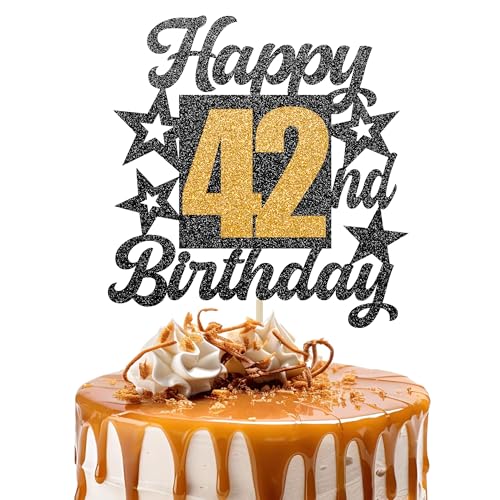 Happy 42nd Birthday Cake Topper - Cheers to 42 Years Black Gold Glitter - 42 & Fabulous Cake Decoration - Kids Birthday Cake Topper for Girls or Boys - Party Supplies Happy 42nd Birthday Cake Topper - Cheers to 42 Years Black Gold Glitter - 42 & Fabulous Cake Decoration - Kids Birthday Cake Topper for Girls or Boys - Party Supplies von TOYVENTURES