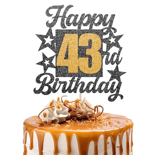 Happy 43rd Birthday Cake Topper - Cheers to 43 Years Black Gold Glitter - 43 & Fabulous Cake Decoration - Kids Birthday Cake Topper for Girls or Boys - Party Supplies Happy 43rd Birthday Cake Topper - Cheers to 43 Years Black Gold Glitter - 43 & Fabulous Cake Decoration - Kids Birthday Cake Topper for Girls or Boys - Party Supplies von TOYVENTURES