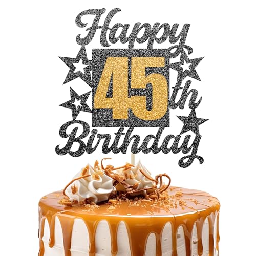 Happy 45th Birthday Cake Topper - Cheers to 45 Years Black Gold Glitter - 45 & Fabulous Cake Decoration - Kids Birthday Cake Topper for Girls or Boys - Party Supplies Happy 45th Birthday Cake Topper - Cheers to 45 Years Black Gold Glitter - 45 & Fabulous Cake Decoration - Kids Birthday Cake Topper for Girls or Boys - Party Supplies von TOYVENTURES