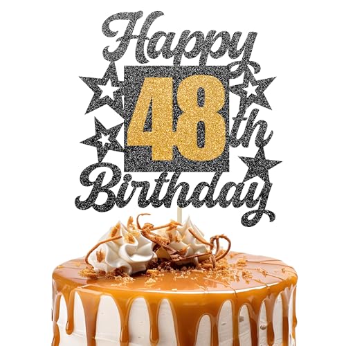 Happy 48th Birthday Cake Topper - Cheers to 48 Years Black Gold Glitter - 48 & Fabulous Cake Decoration - Kids Birthday Cake Topper for Girls or Boys - Party Supplies Happy 48th Birthday Cake Topper - Cheers to 48 Years Black Gold Glitter - 48 & Fabulous Cake Decoration - Kids Birthday Cake Topper for Girls or Boys - Party Supplies von TOYVENTURES