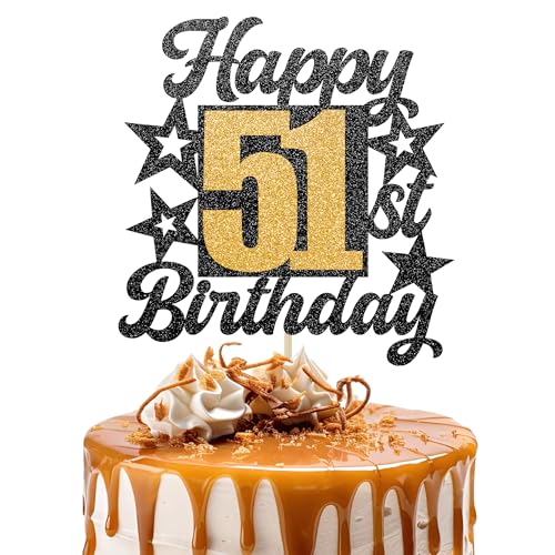 Happy 51st Birthday Cake Topper - Cheers to 51 Years Black Gold Glitter - 51 & Fabulous Cake Decoration - Kids Birthday Cake Topper for Girls or Boys - Party Supplies Happy 51st Birthday Cake Topper - Cheers to 51 Years Black Gold Glitter - 51 & Fabulous Cake Decoration - Kids Birthday Cake Topper for Girls or Boys - Party Supplies von TOYVENTURES