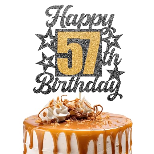 Happy 57th Birthday Cake Topper - Cheers to 57 Years Black Gold Glitter - 57 & Fabulous Cake Decoration - Kids Birthday Cake Topper for Girls or Boys - Party Supplies Happy 57th Birthday Cake Topper - Cheers to 57 Years Black Gold Glitter - 57 & Fabulous Cake Decoration - Kids Birthday Cake Topper for Girls or Boys - Party Supplies von TOYVENTURES