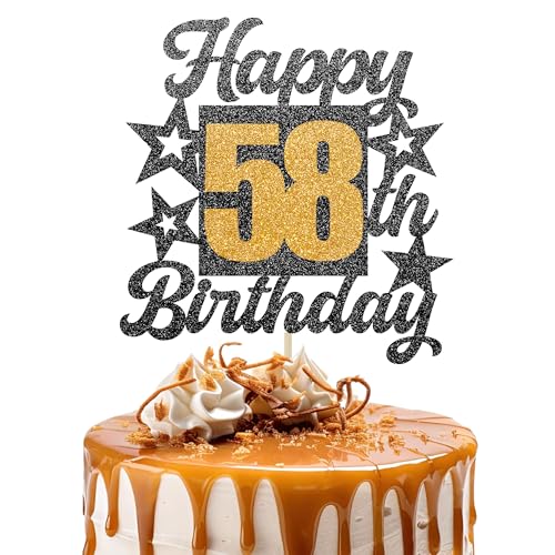 Happy 58th Birthday Cake Topper - Cheers to 58 Years Black Gold Glitter - 58 & Fabulous Cake Decoration - Kids Birthday Cake Topper for Girls or Boys - Party Supplies Happy 58th Birthday Cake Topper - Cheers to 58 Years Black Gold Glitter - 58 & Fabulous Cake Decoration - Kids Birthday Cake Topper for Girls or Boys - Party Supplies von TOYVENTURES