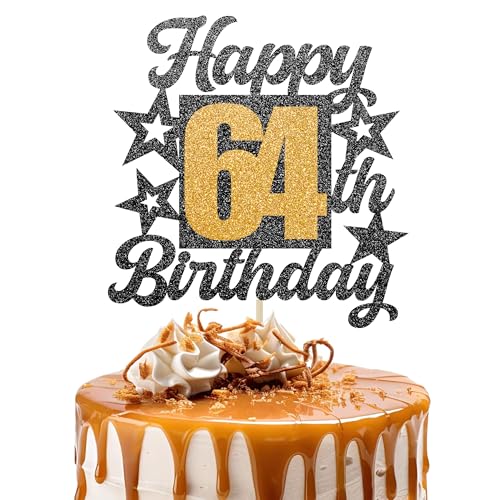 Happy 64th Birthday Cake Topper - Cheers to 64 Years Black Gold Glitter - 64 & Fabulous Cake Decoration - Kids Birthday Cake Topper for Girls or Boys - Party Supplies Happy 64th Birthday Cake Topper - Cheers to 64 Years Black Gold Glitter - 64 & Fabulous Cake Decoration - Kids Birthday Cake Topper for Girls or Boys - Party Supplies von TOYVENTURES