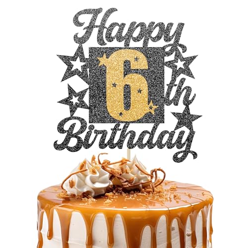 Happy 6th Birthday Cake Topper - Cheers to 6 Years Black Gold Glitter - 6 & Fabulous Cake Decoration - Kids Birthday Cake Topper for Girls or Boys - Party Supplies Happy 6th Birthday Cake Topper - Cheers to 6 Years Black Gold Glitter - 6 & Fabulous Cake Decoration - Kids Birthday Cake Topper for Girls or Boys - Party Supplies von TOYVENTURES