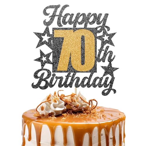Happy 70th Birthday Cake Topper - Cheers to 70 Years Black Gold Glitter - 70 & Fabulous Cake Decoration - Kids Birthday Cake Topper for Girls or Boys - Party Supplies Happy 70th Birthday Cake Topper - Cheers to 70 Years Black Gold Glitter - 70 & Fabulous Cake Decoration - Kids Birthday Cake Topper for Girls or Boys - Party Supplies von TOYVENTURES