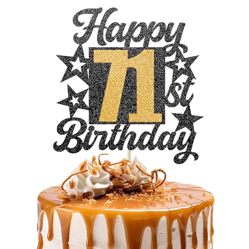 Happy 71st Birthday Cake Topper - Cheers to 71 Years Black Gold Glitter - 71 & Fabulous Cake Decoration - Kids Birthday Cake Topper for Girls or Boys - Party Supplies Happy 71st Birthday Cake Topper - Cheers to 71 Years Black Gold Glitter - 71 & Fabulous Cake Decoration - Kids Birthday Cake Topper for Girls or Boys - Party Supplies von TOYVENTURES