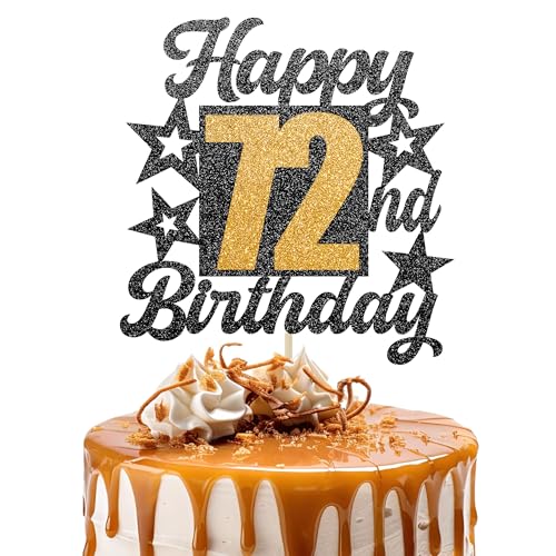 Happy 72nd Birthday Cake Topper - Cheers to 72 Years Black Gold Glitter - 72 & Fabulous Cake Decoration - Kids Birthday Cake Topper for Girls or Boys - Party Supplies von TOYVENTURES