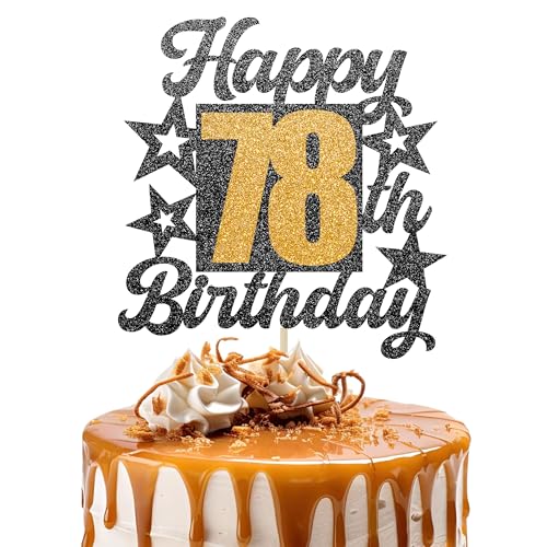 Happy 78th Birthday Cake Topper - Cheers to 78 Years Black Gold Glitter - 78 & Fabulous Cake Decoration - Kids Birthday Cake Topper for Girls or Boys - Party Supplies Happy 78th Birthday Cake Topper - Cheers to 78 Years Black Gold Glitter - 78 & Fabulous Cake Decoration - Kids Birthday Cake Topper for Girls or Boys - Party Supplies von TOYVENTURES