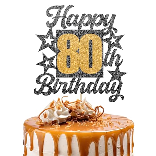 Happy 80th Birthday Cake Topper - Cheers to 80 Years Black Gold Glitter - 80 & Fabulous Cake Decoration - Kids Birthday Cake Topper for Girls or Boys - Party Supplies Happy 80th Birthday Cake Topper - Cheers to 80 Years Black Gold Glitter - 80 & Fabulous Cake Decoration - Kids Birthday Cake Topper for Girls or Boys - Party Supplies von TOYVENTURES