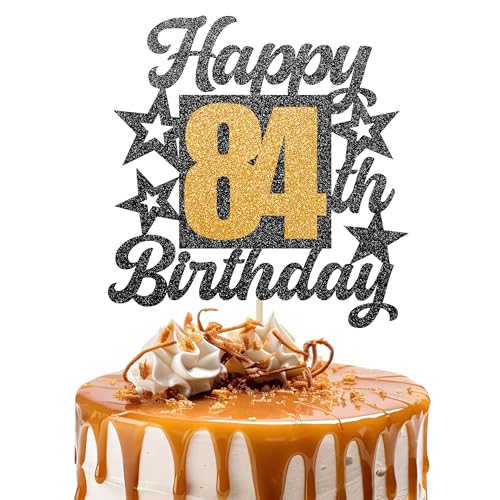 Happy 84th Birthday Cake Topper - Cheers to 84 Years Black Gold Glitter - 84 & Fabulous Cake Decoration - Kids Birthday Cake Topper for Girls or Boys - Party Supplies Happy 84th Birthday Cake Topper - Cheers to 84 Years Black Gold Glitter - 84 & Fabulous Cake Decoration - Kids Birthday Cake Topper for Girls or Boys - Party Supplies von TOYVENTURES
