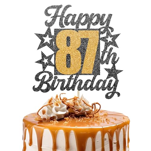 Happy 87th Birthday Cake Topper - Cheers to 87 Years Black Gold Glitter - 87 & Fabulous Cake Decoration - Kids Birthday Cake Topper for Girls or Boys - Party Supplies Happy 87th Birthday Cake Topper - Cheers to 87 Years Black Gold Glitter - 87 & Fabulous Cake Decoration - Kids Birthday Cake Topper for Girls or Boys - Party Supplies von TOYVENTURES