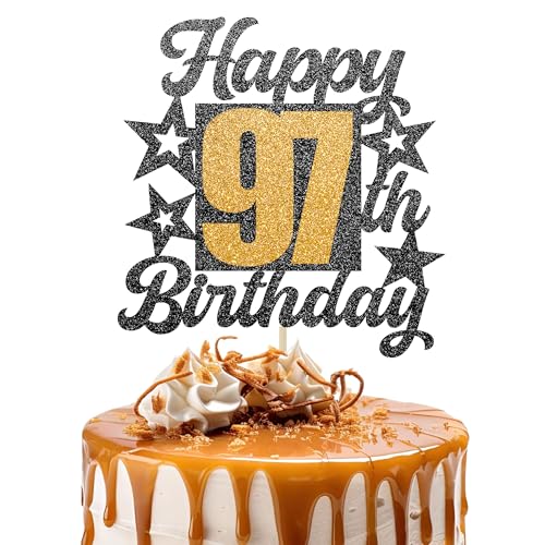 Happy 97th Birthday Cake Topper - Cheers to 97 Years Black Gold Glitter - 97 & Fabulous Cake Decoration - Kids Birthday Cake Topper for Girls or Boys - Party Supplies Happy 97th Birthday Cake Topper - Cheers to 97 Years Black Gold Glitter - 97 & Fabulous Cake Decoration - Kids Birthday Cake Topper for Girls or Boys - Party Supplies von TOYVENTURES