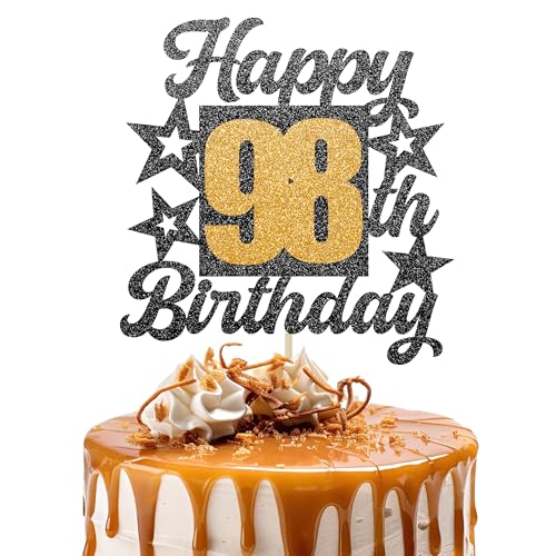Happy 98th Birthday Cake Topper - Cheers to 98 Years Black Gold Glitter - 98 & Fabulous Cake Decoration - Kids Birthday Cake Topper for Girls or Boys - Party Supplies Happy 98th Birthday Cake Topper - Cheers to 98 Years Black Gold Glitter - 98 & Fabulous Cake Decoration - Kids Birthday Cake Topper for Girls or Boys - Party Supplies von TOYVENTURES