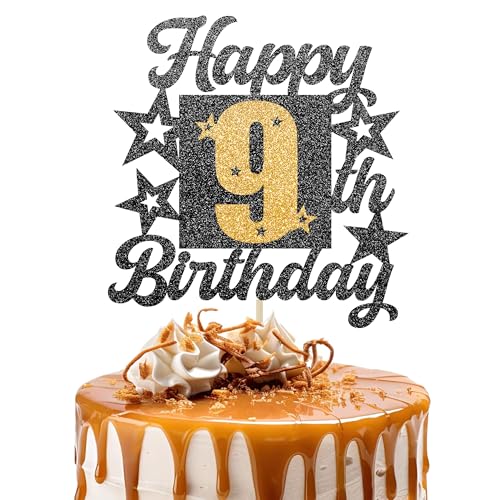 Happy 9th Birthday Cake Topper - Cheers to 9 Years Black Gold Glitter - 9 & Fabulous Cake Decoration - Kids Birthday Cake Topper for Girls or Boys - Party Supplies Happy 9th Birthday Cake Topper - Cheers to 9 Years Black Gold Glitter - 9 & Fabulous Cake Decoration - Kids Birthday Cake Topper for Girls or Boys - Party Supplies von TOYVENTURES