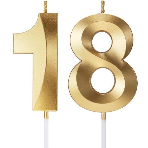 TOYVENTURES Geburtstagskerzen Zahlenkerzen Alter Jahr für Kuchen Happy Birthday 3D-Design Hochzeitstag Party Cake Topper Dekorationen (Gold-18) von TOYVENTURES