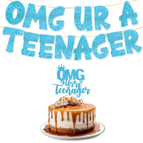 Teenager Glitzer Blau OMG UR A TEENAGER Banner mit Tortenaufsatz | Happy Birthday Party Dekorationen | Blauer Tortenaufsatz & Geburtstagsbanner für Teenager | Partyzubehör für Mädchen & Jungen Teenager Glitzer Blau OMG UR A TEENAGER Banner mit Tortenaufsatz | Happy Birthday Party Dekorationen | Blauer Tortenaufsatz & Geburtstagsbanner für Teenager | Partyzubehör für Mädchen & Jungen von TOYVENTURES