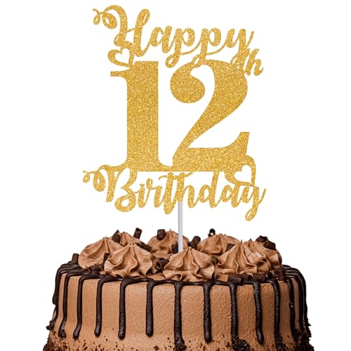 Tortenaufsatz "Happy 12th Birthday", glitzernd, Aufschrift "Cheers to 12 Years", 12 Stück, tolle Kuchendekoration für Happy 12th Birthday Party, Kuchendekorationen, Zubehör, Gold Tortenaufsatz "Happy 12th Birthday", glitzernd, Aufschrift "Cheers to 12 Years", 12 Stück, tolle Kuchendekoration für Happy 12th Birthday Party, Kuchendekorationen, Zubehör, Gold von TOYVENTURES