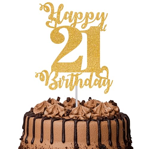 Tortenaufsatz "Happy 21st Birthday", glitzernd, "Cheers to 21 Years", Kuchendekoration, 21. Geburtstag, Party-Kuchendekoration, goldfarben, 1 Stück Tortenaufsatz "Happy 21st Birthday", glitzernd, "Cheers to 21 Years", Kuchendekoration, 21. Geburtstag, Party-Kuchendekoration, goldfarben, 1 Stück von TOYVENTURES
