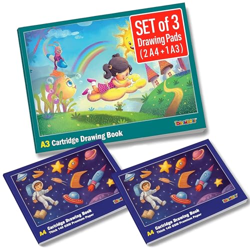 Zeichenblöcke für Kinder, 3 Stück (2 A4 + 1 A3) | 102 weiße Blanko-Seiten | Zeichenpapier Skizzenbücher für Kinder | zum Kritzeln, Skizzieren, Ausmalen, Malen | Kunstblöcke für Kinder & Künstler von TOYVENTURES