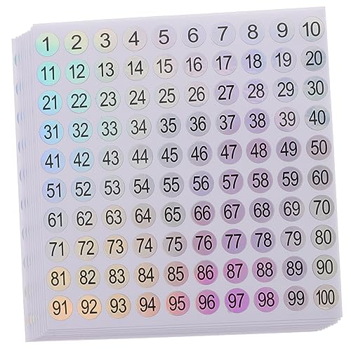 TOYZFRIENDY 10 Blatt Selbstklebende Runde Zahlenaufkleber Holografische Digitale Etiketten für Klassifikation und Organisation Glatten Oberflächen für Schule Büro und Heimgebrauch von TOYZFRIENDY