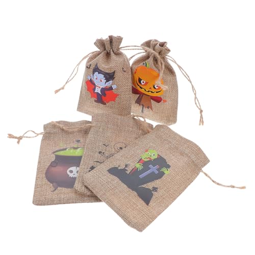 TOYZFRIENDY 10 Stück Halloween Stoffbeutel aus Baumwolle und Leinen Robuste Kordelzug Tütchen mit Halloween Motiven Wiederverwendbare Süßigkeiten Partybeutel für Snacks und Geschenke von TOYZFRIENDY