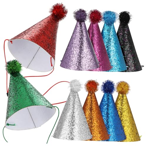 TOYZFRIENDY 10 Stück Teiliges Bunte Polyester Partyhüte Konische Geburtstagshüte mit Stabilem Trageband für Erwachsene und Haustiergeburtstage Vielseitig Einsetzbar bei Festen und Feiern von TOYZFRIENDY