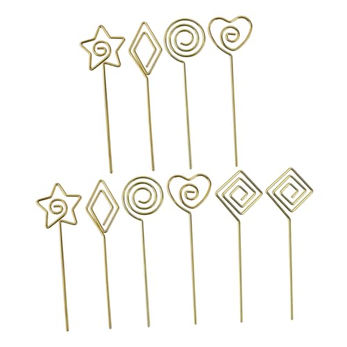 TOYZFRIENDY 10 Stück Teiliges Namensschild Memo clips aus Hochwertigem Multifunktional als Tischkartenhalter Cocktail Obstspieße Dekorative Formen in Gold für Büro Party und Haushalt von TOYZFRIENDY