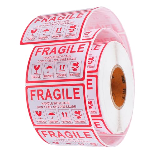 TOYZFRIENDY 1000 Stück Fragile Logo-aufkleber Verpackungsmaterial Für Kleine Unternehmen Zerbrechliche Paketetiketten Warnaufkleber Versandetikett Versandwarnaufkleber Rot Kupferplatte von TOYZFRIENDY