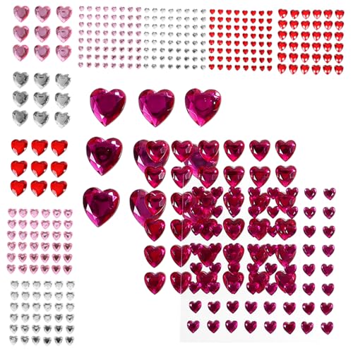 TOYZFRIENDY 12 Blatt Teiliges Herzförmiges Acryl Strass Sticker Selbstklebende Glitzernde Schmucksteine für Nägel Gesicht DIY Basteln Geburtstags Valentinstagsdeko von TOYZFRIENDY
