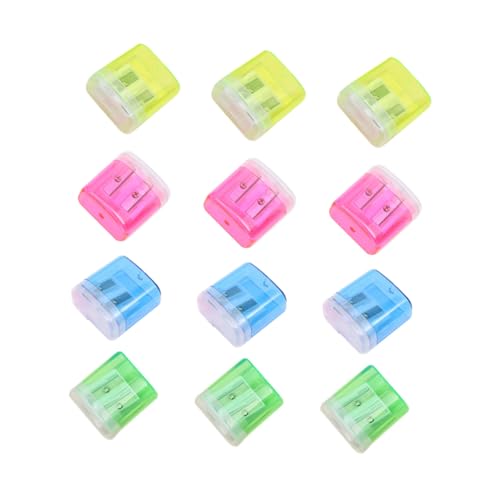 TOYZFRIENDY 12 Stück Teiliges Doppel loch Bleistiftspitzer Kunststoff Transparent Handspitzer mit Auffangbehälter für Schule Zuhause Büro Geeignet von TOYZFRIENDY