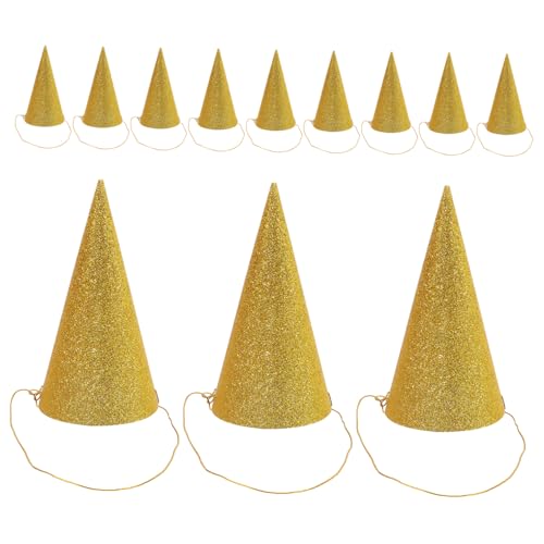 TOYZFRIENDY 12 Stück Teiliges Goldene Glitzer Dreieck Partyhüte für Erwachsene Funkelnde Geburtstagskronen mit Langem Band Festliche Geburtstagspartyhüte für Jungen und Mädchen von TOYZFRIENDY