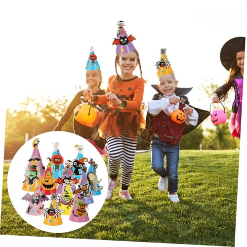 TOYZFRIENDY 12 Stück Teiliges Halloween DIY Papierhüte Bunte Karnevalshüte Leichte und Tragbare Partydekoration für Halloween Feier Kreatives Bastelset Feinmotorik und Hand-Seh Koordination von TOYZFRIENDY