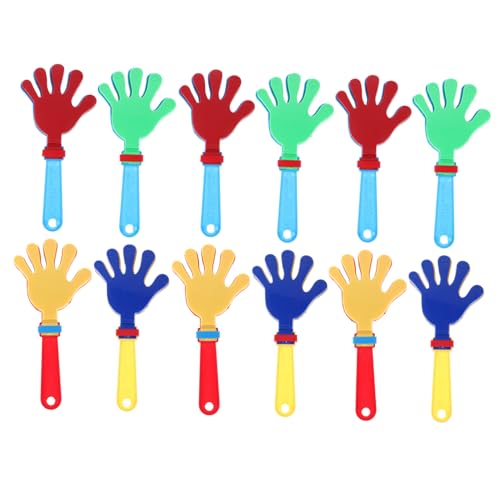 TOYZFRIENDY 12 Stück Teiliges Kunststoff Handklatschen Bunte Hand Noisemaker für Leichte Sichere Handklapper mit Lustigem Design als Party Mitgebsel für Jungen und Mädchen von TOYZFRIENDY