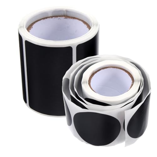 TOYZFRIENDY 2 Rollen Schwarze Selbstklebende Tafelaufkleber mit Beschriftbaren PVC Etiketten Rund Rechteckig Abwischbar Farbige Markierungssticker für Ordnung Schule Haushalt Wiederverwendbar von TOYZFRIENDY