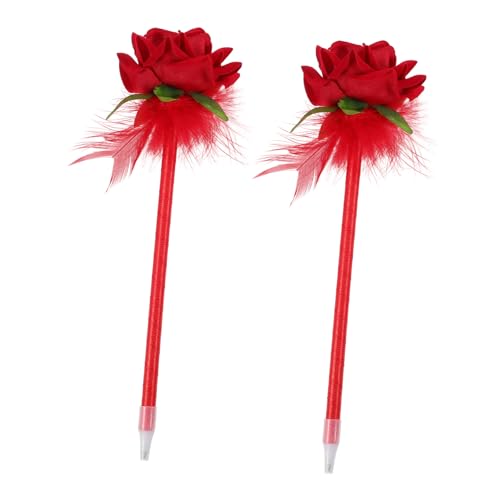 TOYZFRIENDY 2 Stück Kreative Kunststoff Kugelschreiber mit Realistischer Roter Rosenblüte Niedliche Schreibstifte für Schüler Glattes Schreiben für Party und Büro von TOYZFRIENDY