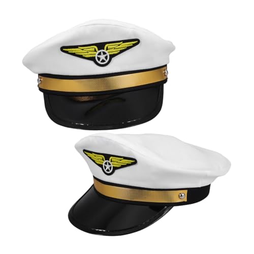 TOYZFRIENDY 2 Stück Pilot Captain Hut Weiß Verstellbar Airline Kostüm Mütze für Erwachsene Halloween Cosplay Karneval Party Performance Zubehör von TOYZFRIENDY